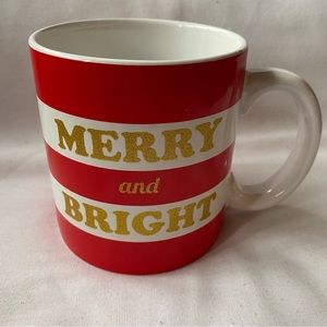 TMD Holdings Christmas Mug Merry And Bright Red White Gold NWOT